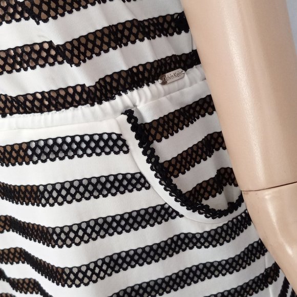 CALVIN KLEIN Black & White Striped Crochet Swim Cover Up Sz S/M - Picture 5 of 8